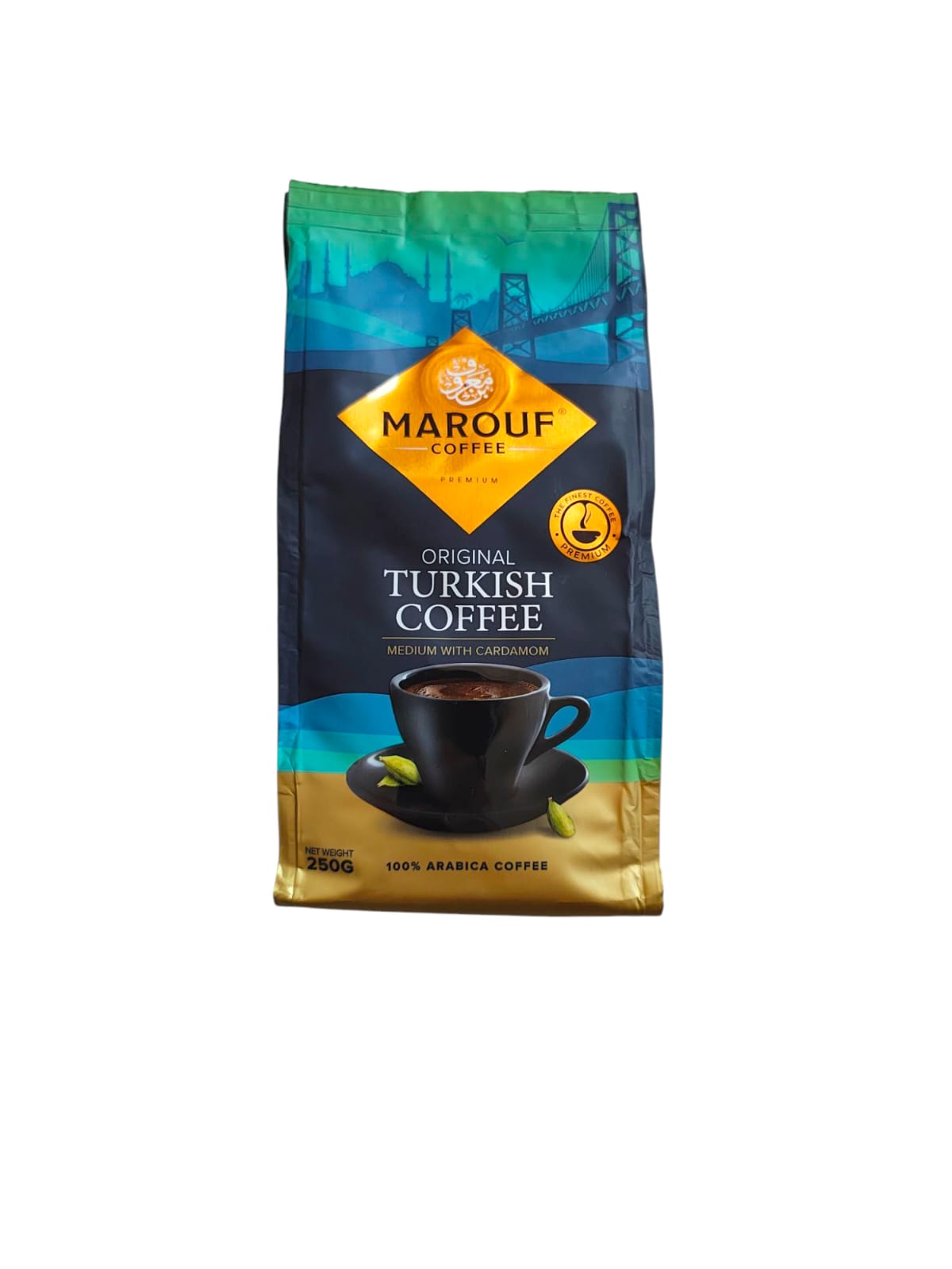 Ma'roof Coffee medium Turkish with Cardamom 250 G-  قهوة تركي معروف وسط بالهيل